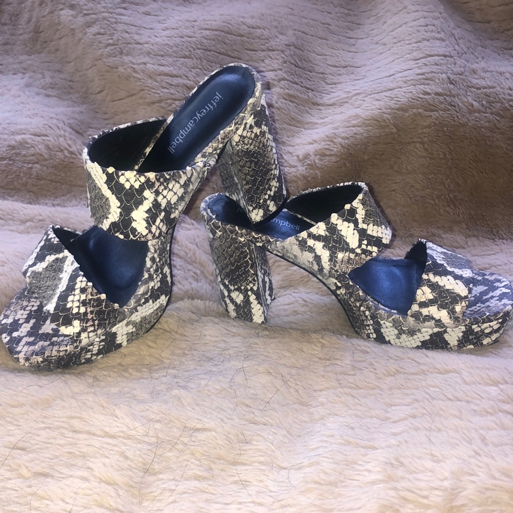 Jeffrey Campbell Grey/White Snake Platform Slides
